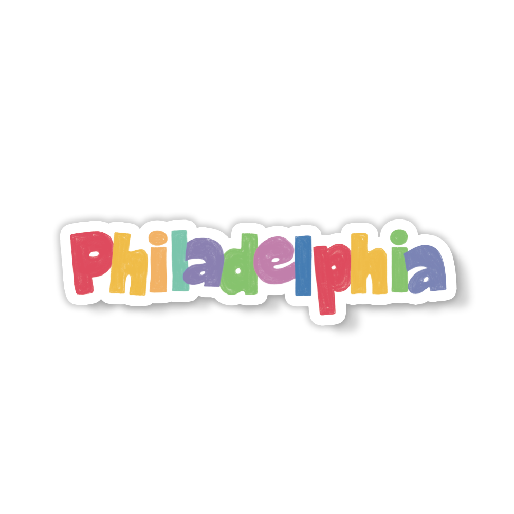 Colorful 'Philadelphia' text on a white background