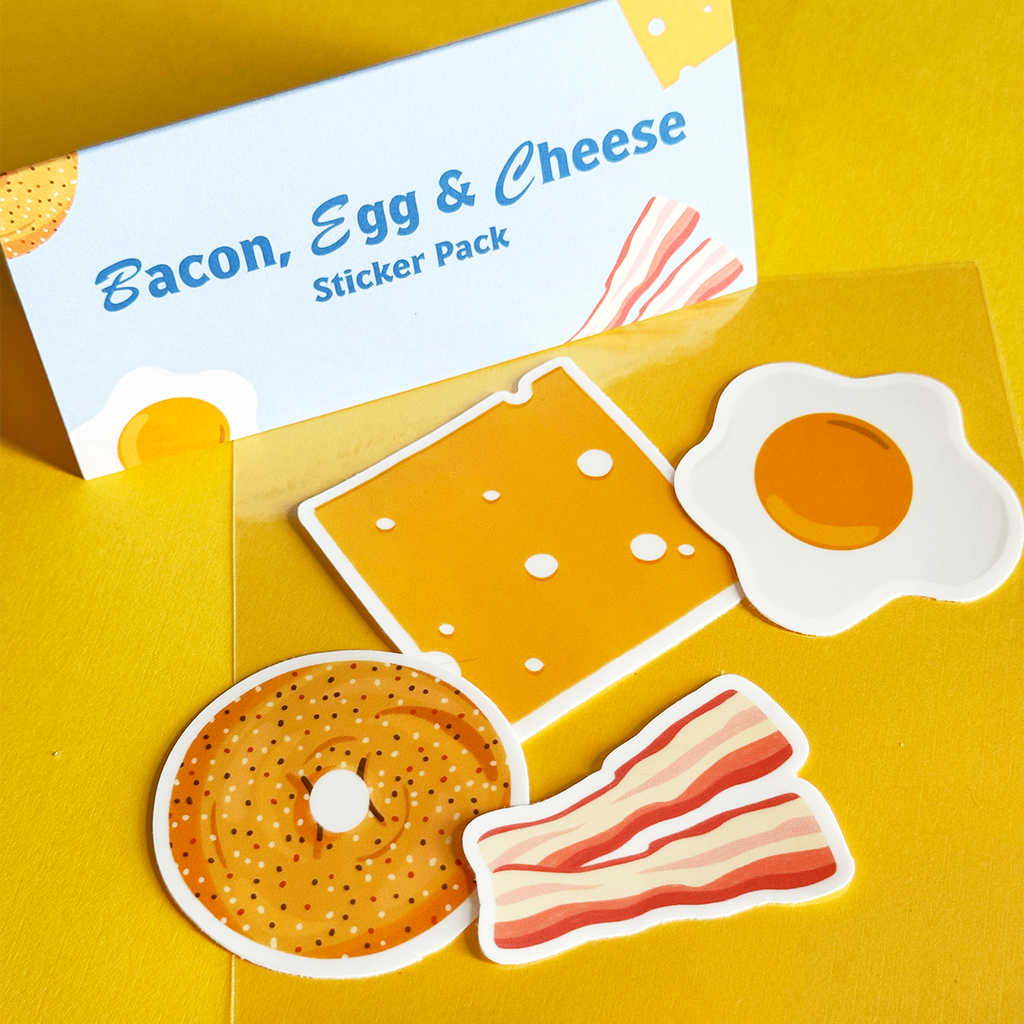 Bagel Sticker Design Bacon Egg and Cheese Bagel Sticker Pack, 4 Vinyl Stickers – ParcelIsland